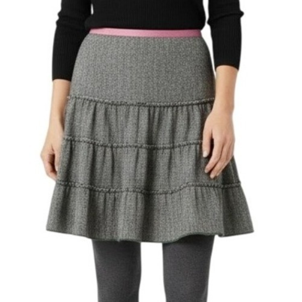 American Eagle Outfitters Wool Herringbone Tiered Skirt 4 Black White Tweed Boho